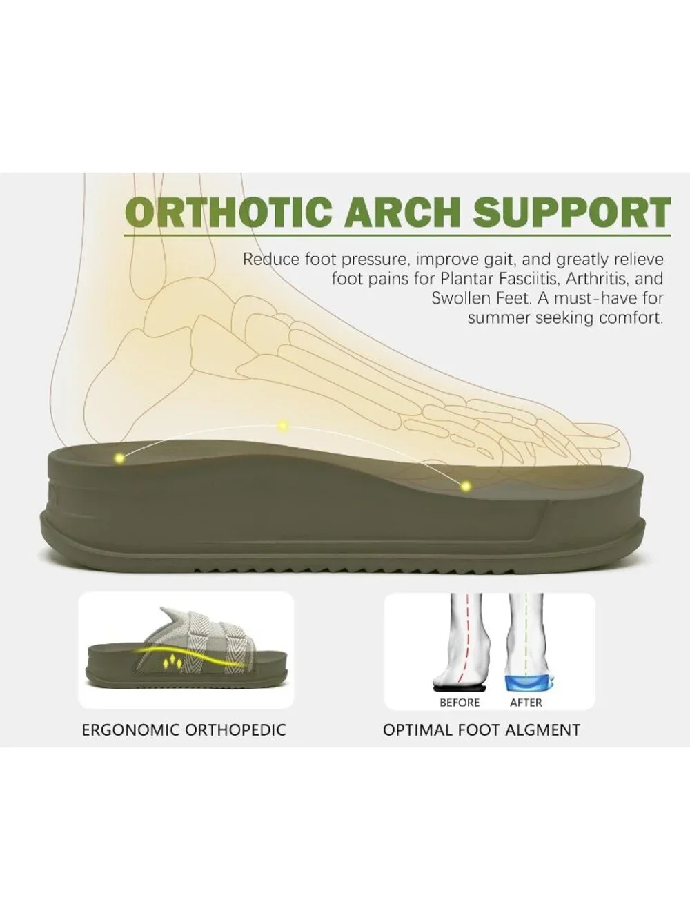 Men's Green Orthotic Arch Support Fabric Ultra Soft Comfort Fit Slipper Shoes